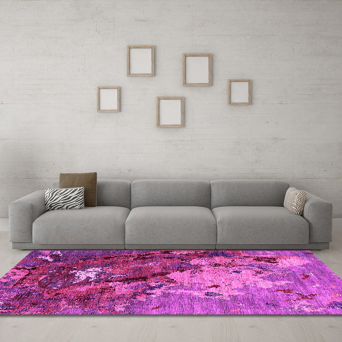 Machine Washable Oriental Pink Industrial Rug in a Living Room, wshurb1787pnk