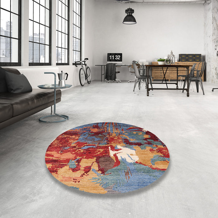 Round Machine Washable Industrial Modern Gunmetal Gray Rug in a Office, wshurb1788