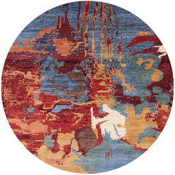 Round Mid-Century Modern Gunmetal Gray Oriental Rug, urb1788