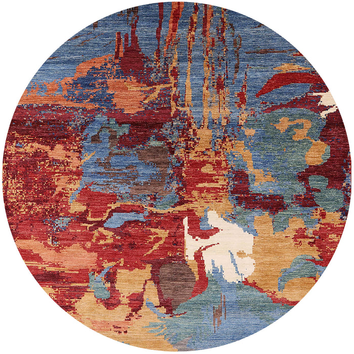 Round Mid-Century Modern Gunmetal Gray Oriental Rug, urb1788