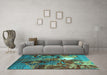 Machine Washable Oriental Turquoise Industrial Area Rugs in a Living Room,, wshurb1788turq