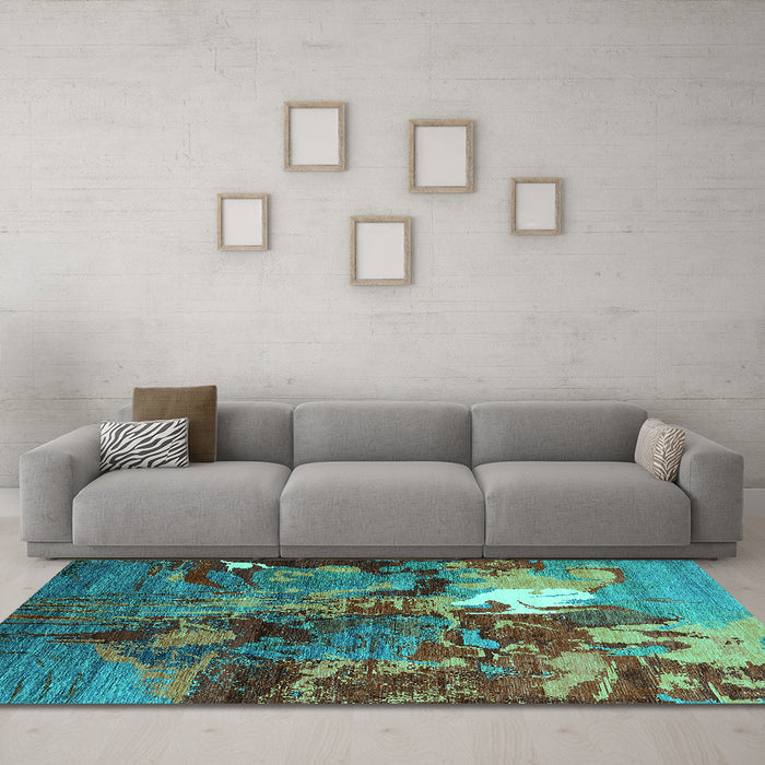 Machine Washable Oriental Turquoise Industrial Area Rugs in a Living Room,, wshurb1788turq