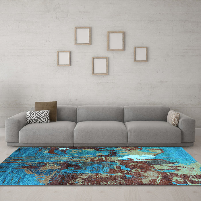 Machine Washable Oriental Light Blue Industrial Rug in a Living Room, wshurb1788lblu