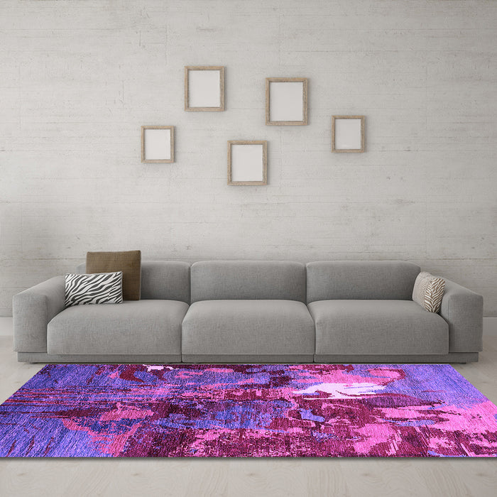 Machine Washable Oriental Purple Industrial Area Rugs in a Living Room, wshurb1788pur