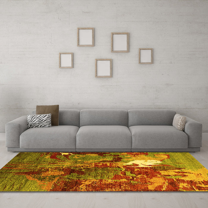 Machine Washable Oriental Yellow Industrial Rug in a Living Room, wshurb1788yw