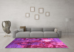 Machine Washable Oriental Pink Industrial Rug in a Living Room, wshurb1788pnk
