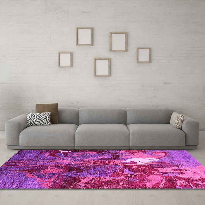 Machine Washable Oriental Pink Industrial Rug in a Living Room, wshurb1788pnk