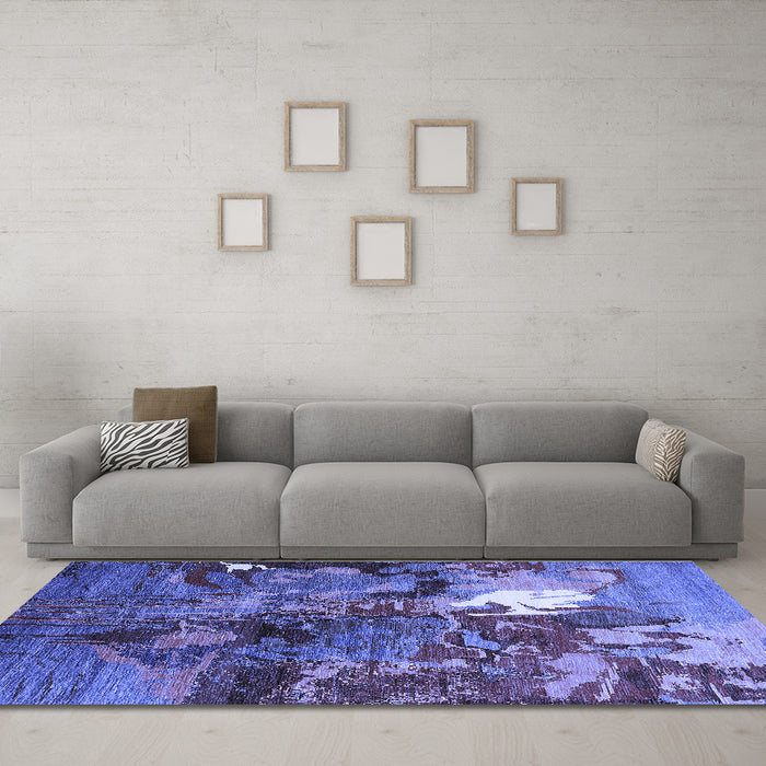 Machine Washable Oriental Blue Industrial Rug in a Living Room, wshurb1788blu