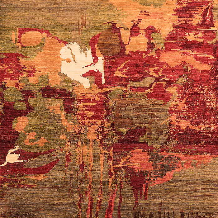 Square Machine Washable Oriental Orange Industrial Area Rugs, wshurb1788org