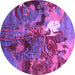 Round Machine Washable Oriental Purple Industrial Area Rugs, wshurb1788pur