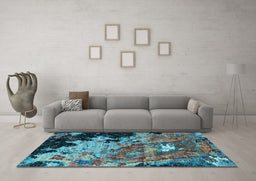 Machine Washable Oriental Light Blue Industrial Rug in a Living Room, wshurb1789lblu