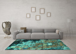 Machine Washable Oriental Turquoise Industrial Area Rugs in a Living Room,, wshurb1789turq