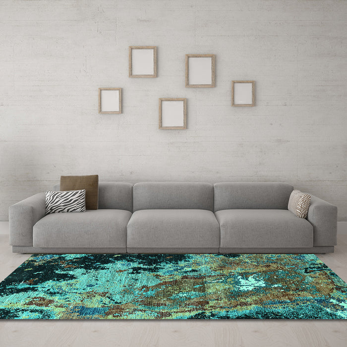 Machine Washable Oriental Turquoise Industrial Area Rugs in a Living Room,, wshurb1789turq