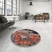 Round Mid-Century Modern Pink Oriental Rug in a Office, urb1789