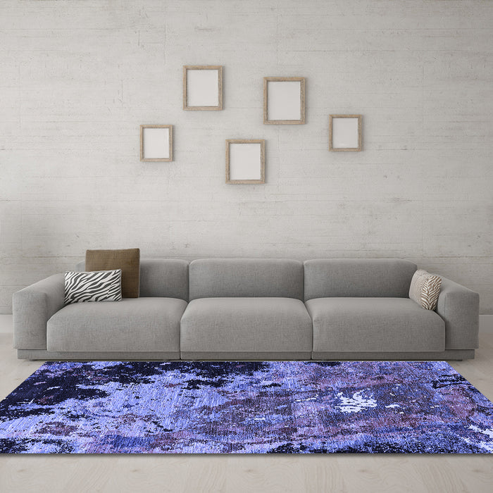 Machine Washable Oriental Blue Industrial Rug in a Living Room, wshurb1789blu