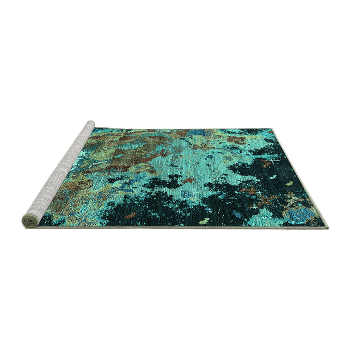 Sideview of Machine Washable Oriental Turquoise Industrial Area Rugs, wshurb1789turq