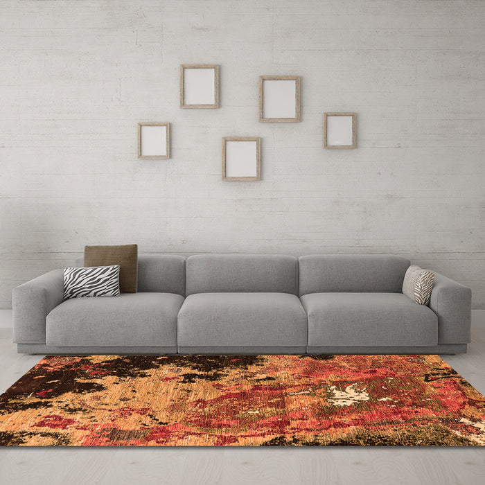 Machine Washable Oriental Orange Industrial Area Rugs in a Living Room, wshurb1789org