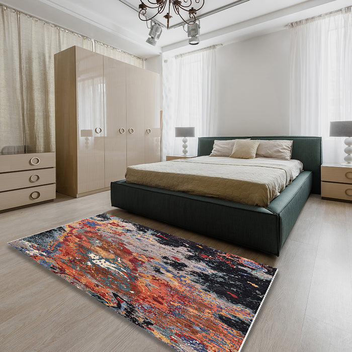 Machine Washable Industrial Modern Rosy Pink Rug in a Bedroom, wshurb1789