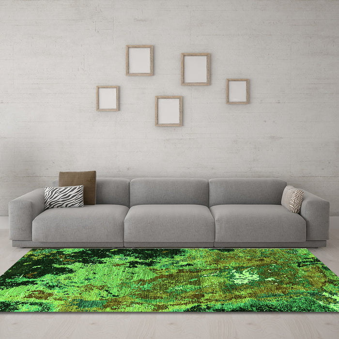 Machine Washable Oriental Green Industrial Area Rugs in a Living Room,, wshurb1789grn