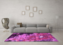 Machine Washable Oriental Pink Industrial Rug in a Living Room, wshurb1789pnk