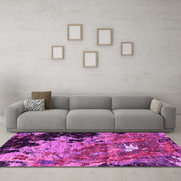 Machine Washable Oriental Pink Industrial Rug in a Living Room, wshurb1789pnk