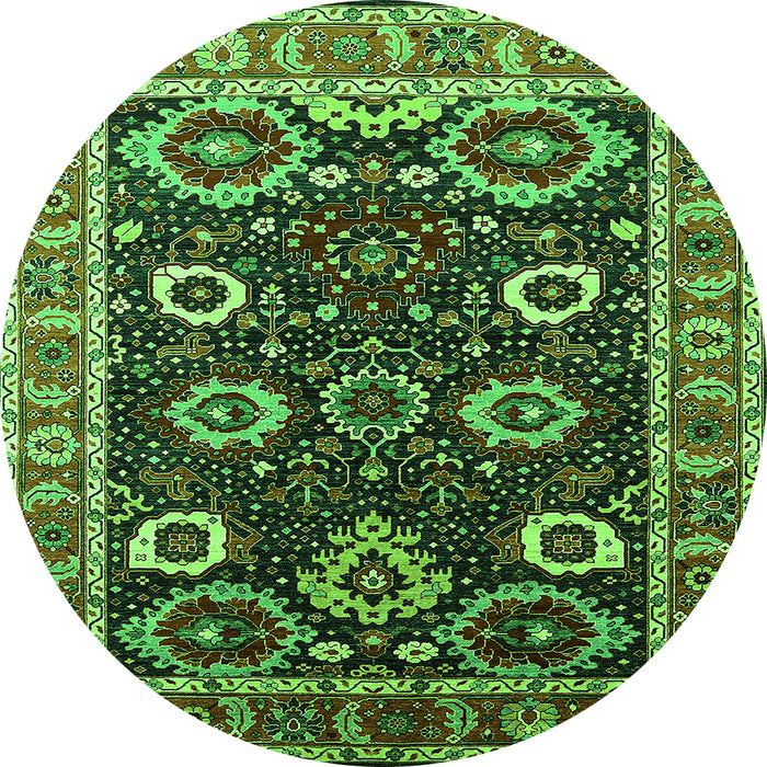 Round Machine Washable Oriental Green Industrial Area Rugs, wshurb1790grn