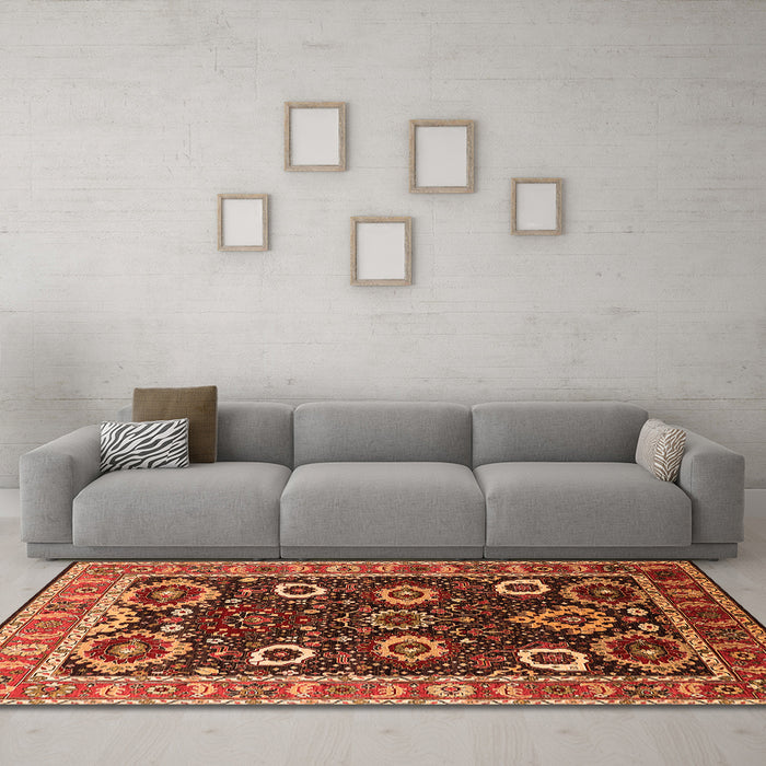 Machine Washable Oriental Orange Industrial Area Rugs in a Living Room, wshurb1790org