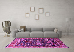 Machine Washable Oriental Pink Industrial Rug in a Living Room, wshurb1790pnk