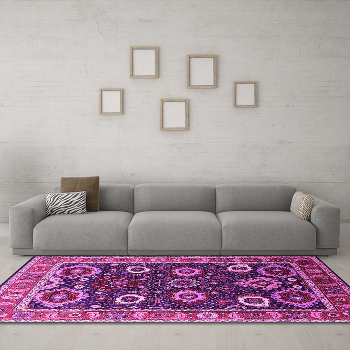 Machine Washable Oriental Pink Industrial Rug in a Living Room, wshurb1790pnk