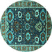 Round Oriental Turquoise Industrial Rug, urb1790turq