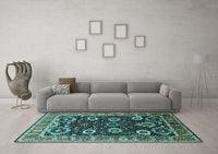 Machine Washable Oriental Turquoise Industrial Rug, wshurb1790turq