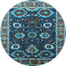 Round Machine Washable Oriental Light Blue Industrial Rug, wshurb1790lblu