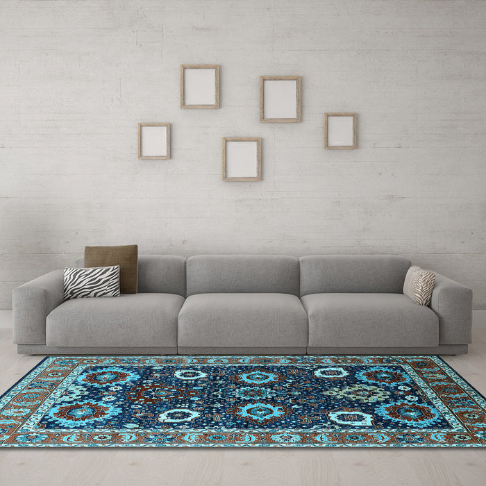 Machine Washable Oriental Light Blue Industrial Rug in a Living Room, wshurb1790lblu