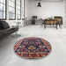 Round Mid-Century Modern Rosy Brown Pink Oriental Rug in a Office, urb1790