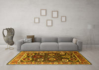 Machine Washable Oriental Yellow Industrial Rug, wshurb1790yw