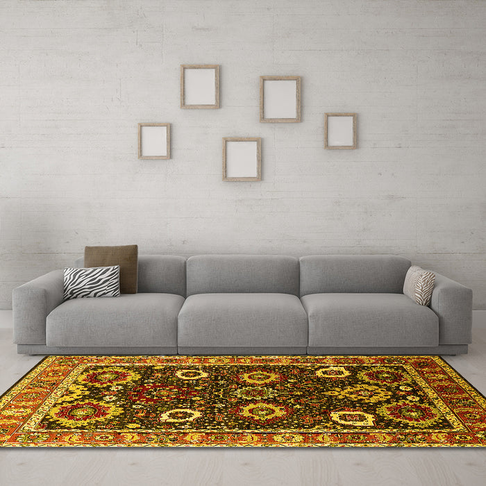 Machine Washable Oriental Yellow Industrial Rug in a Living Room, wshurb1790yw