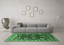 Machine Washable Oriental Emerald Green Industrial Area Rugs in a Living Room,, wshurb1790emgrn