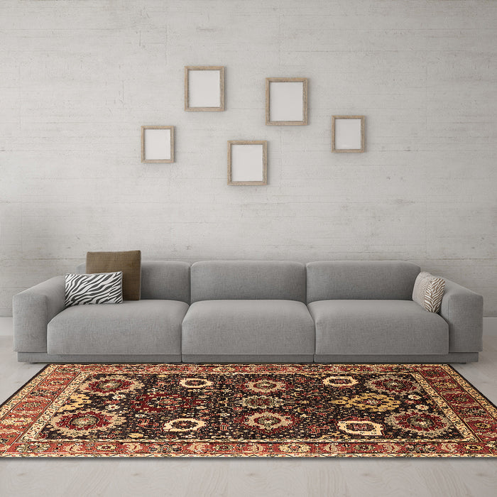 Machine Washable Oriental Brown Industrial Rug in a Living Room,, wshurb1790brn