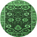 Round Oriental Emerald Green Industrial Rug, urb1790emgrn