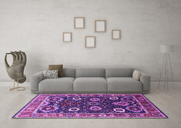 Machine Washable Oriental Purple Industrial Area Rugs in a Living Room, wshurb1790pur