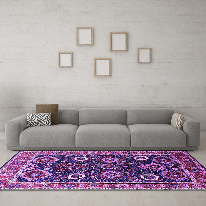 Machine Washable Oriental Purple Industrial Area Rugs in a Living Room, wshurb1790pur
