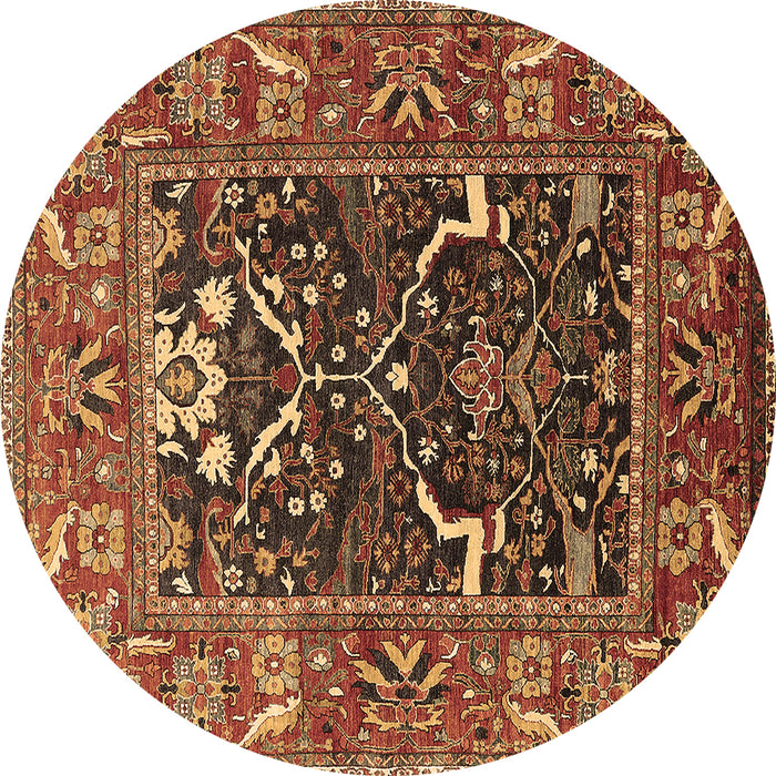 Round Oriental Brown Industrial Rug, urb1791brn
