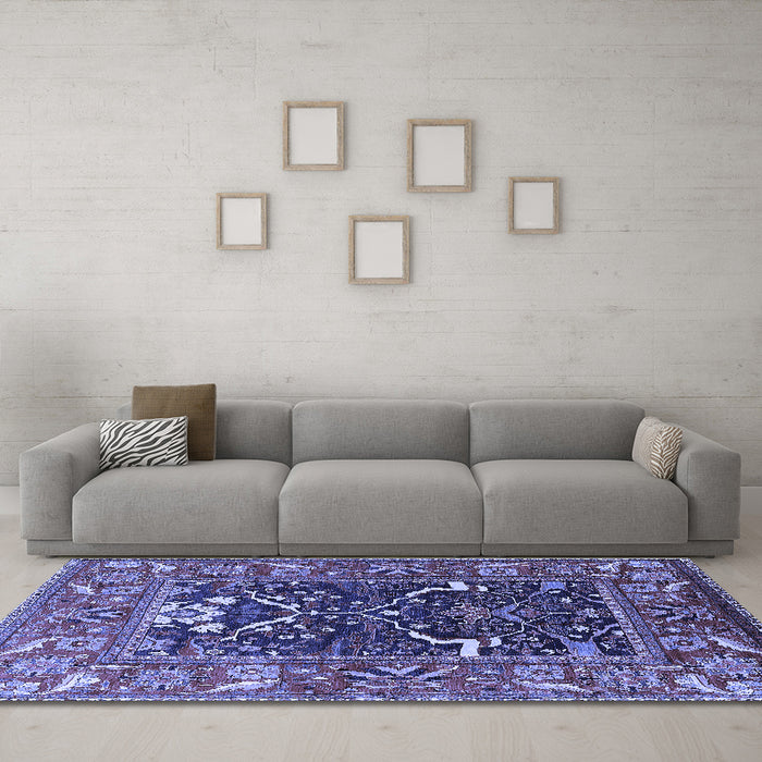 Machine Washable Oriental Blue Industrial Rug in a Living Room, wshurb1791blu