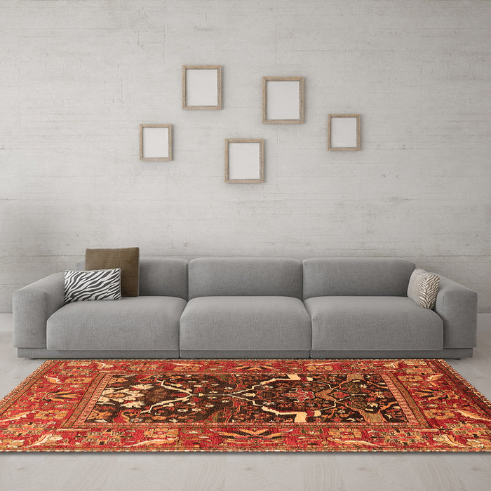 Machine Washable Oriental Orange Industrial Area Rugs in a Living Room, wshurb1791org