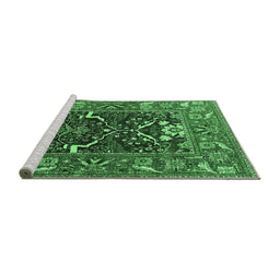 Sideview of Machine Washable Oriental Emerald Green Industrial Area Rugs, wshurb1791emgrn