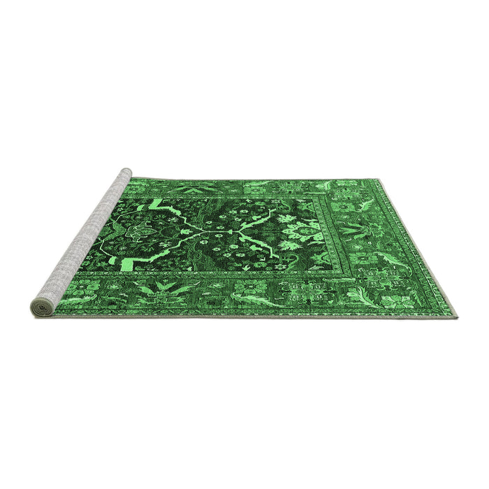 Sideview of Machine Washable Oriental Emerald Green Industrial Area Rugs, wshurb1791emgrn
