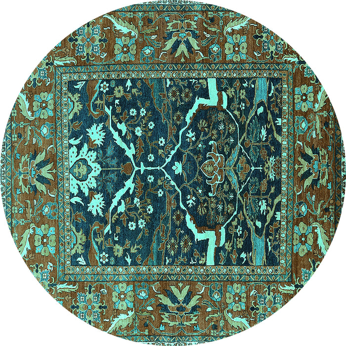 Round Oriental Turquoise Industrial Rug, urb1791turq