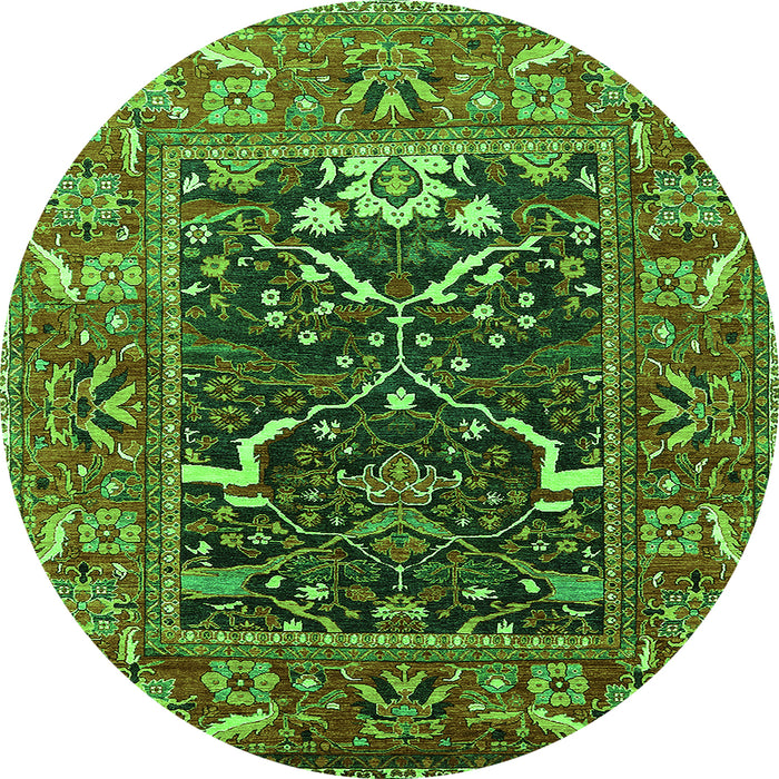 Round Oriental Green Industrial Rug, urb1791grn