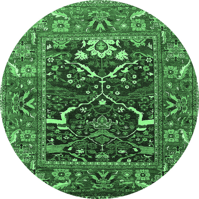 Round Machine Washable Oriental Emerald Green Industrial Area Rugs, wshurb1791emgrn