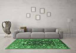 Machine Washable Oriental Emerald Green Industrial Area Rugs in a Living Room,, wshurb1791emgrn